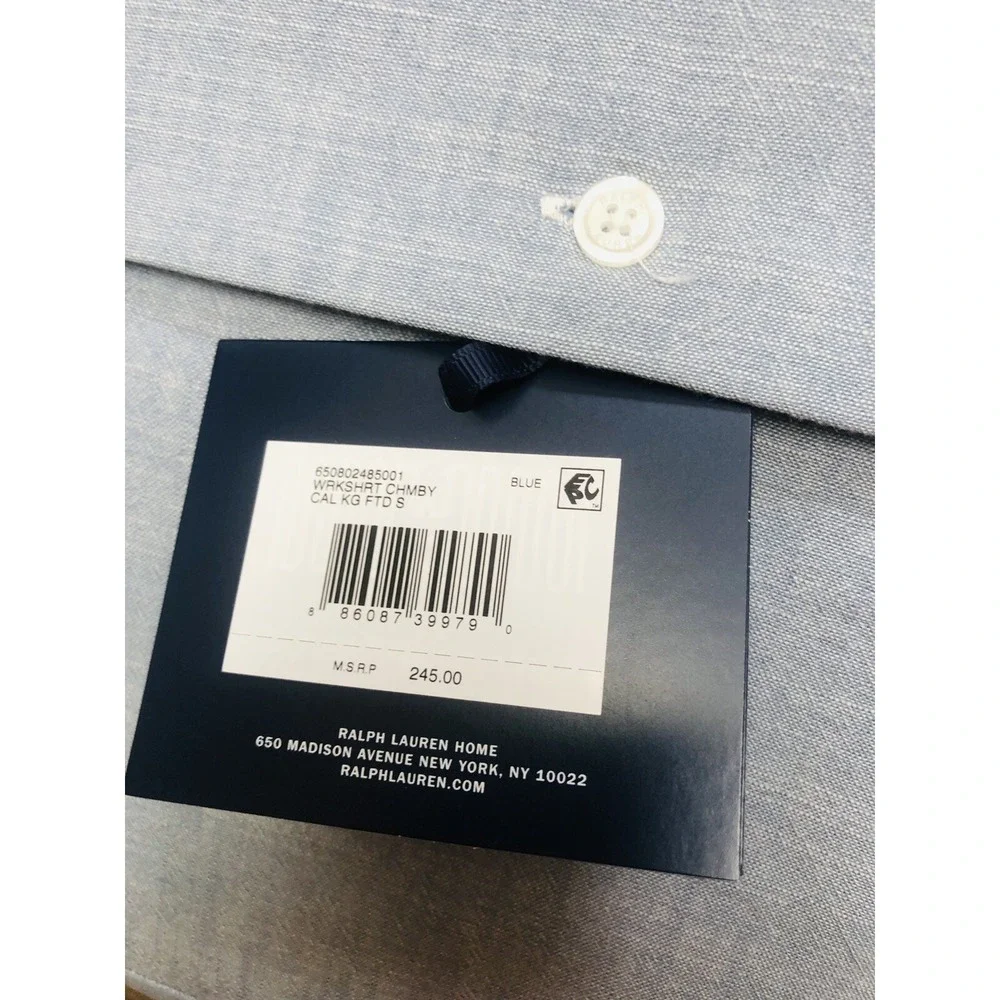 Ralph Lauren Sheet California King Extra Deep Fitted Workshirt Chambray Blue NEW